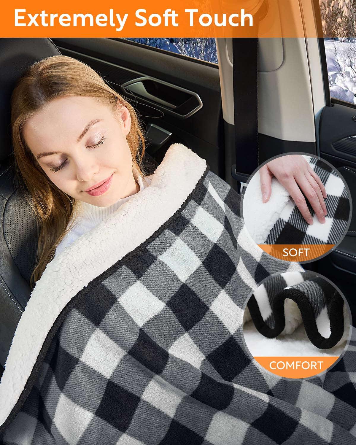 Sino - Coperta elettrica per auto, 12 Volt, coperta elettrica per auto, camion, SUV, camper e campeggio, con driver di temperatura, 150 x 109 cm, colore: bianco e nero