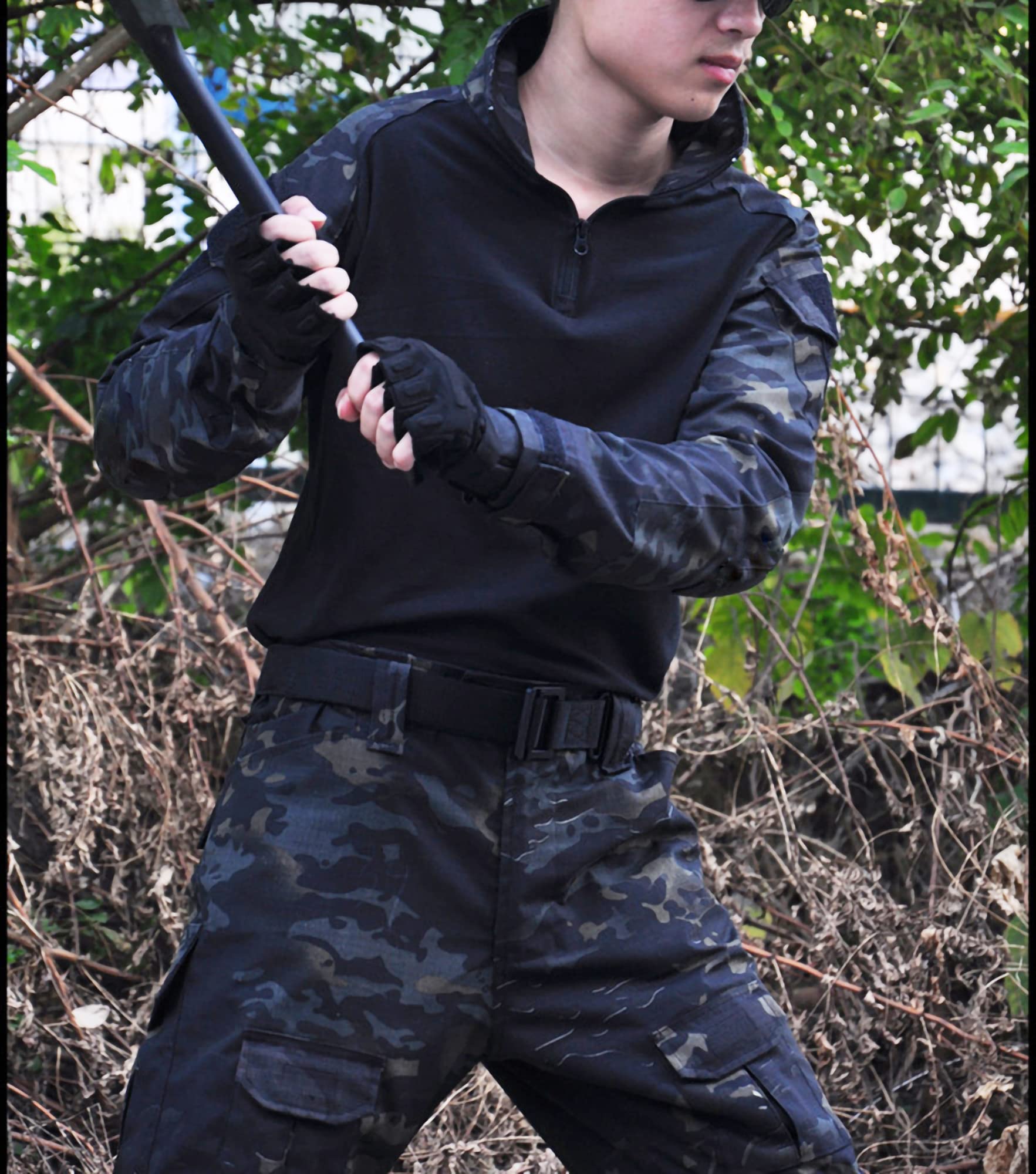Airsoft Paintball BDU Manches Longues Chemises Camo Tactique Combat T-Shirts Chemise de Travail pour Camping Randonnée Chasse