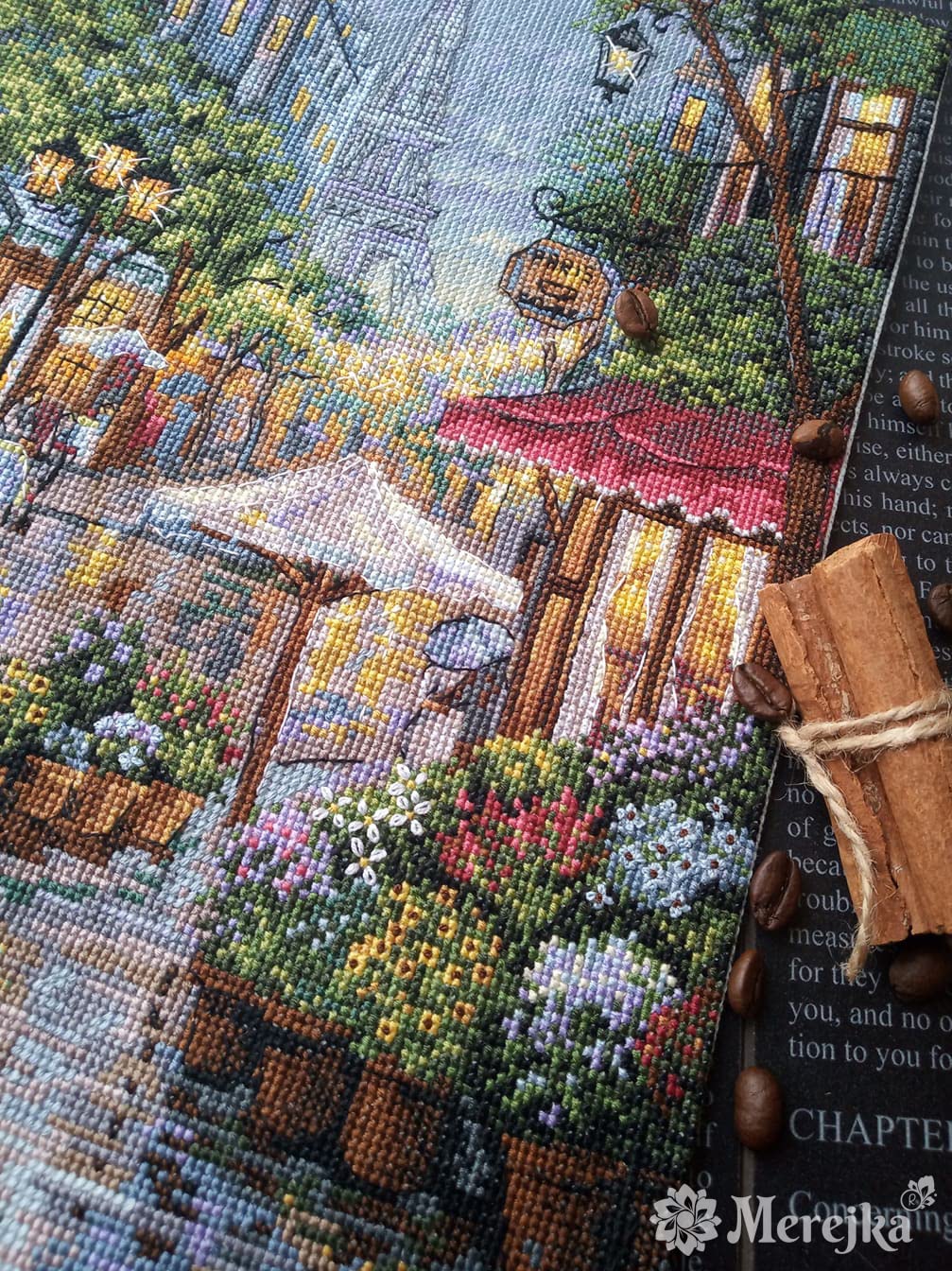 Merejka K-162 Paris w deszczu wzór licznika zestaw ściegu krzyżykowego, bawełna, wielokolorowy, 21 x 29 cm
