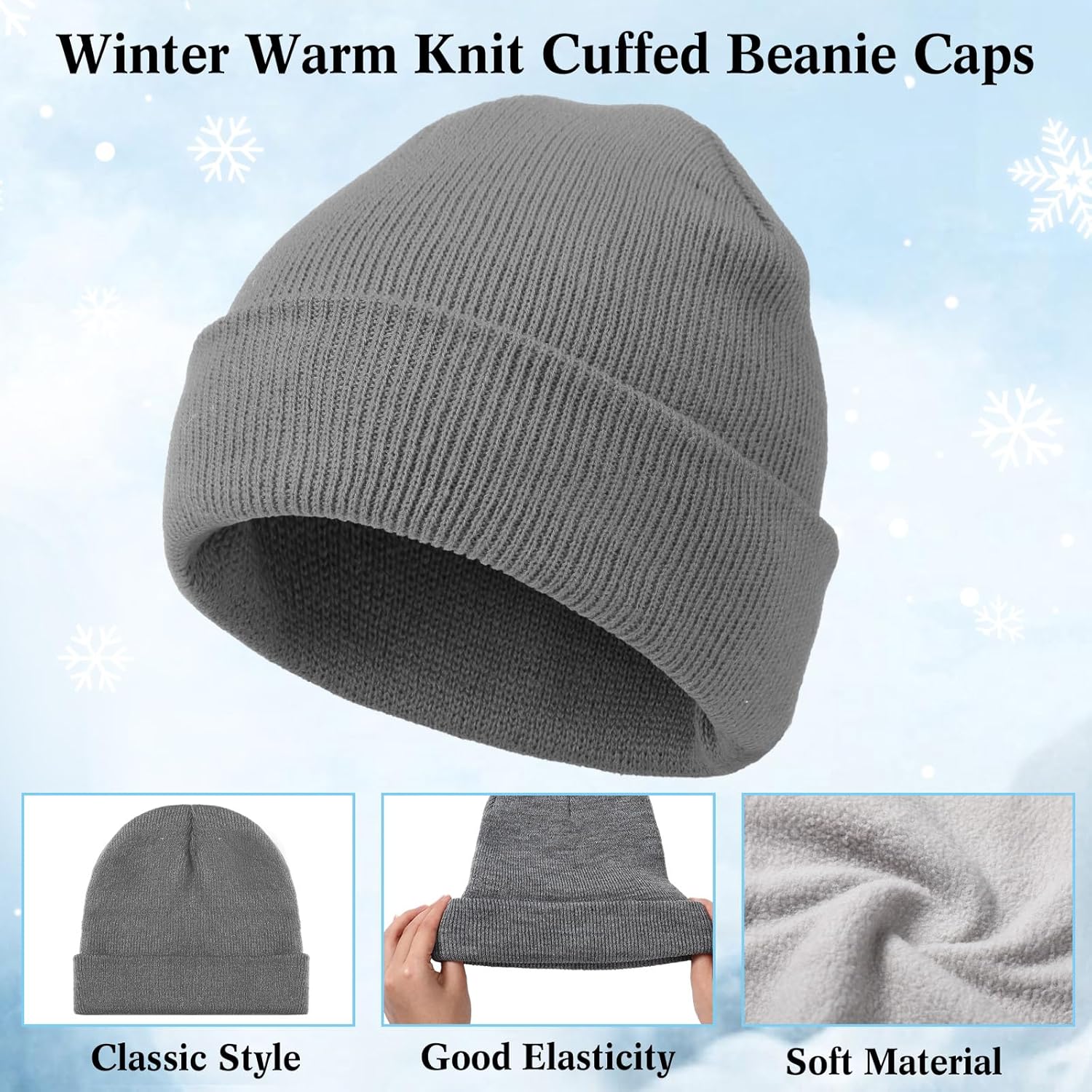 Yunsailing 96 Pcs Winter Beanie Hat Gloves Scarf Set Bulk for Snow Homeless Knit Skull Cap Fleece Neck Warmer for Adult - Image 3