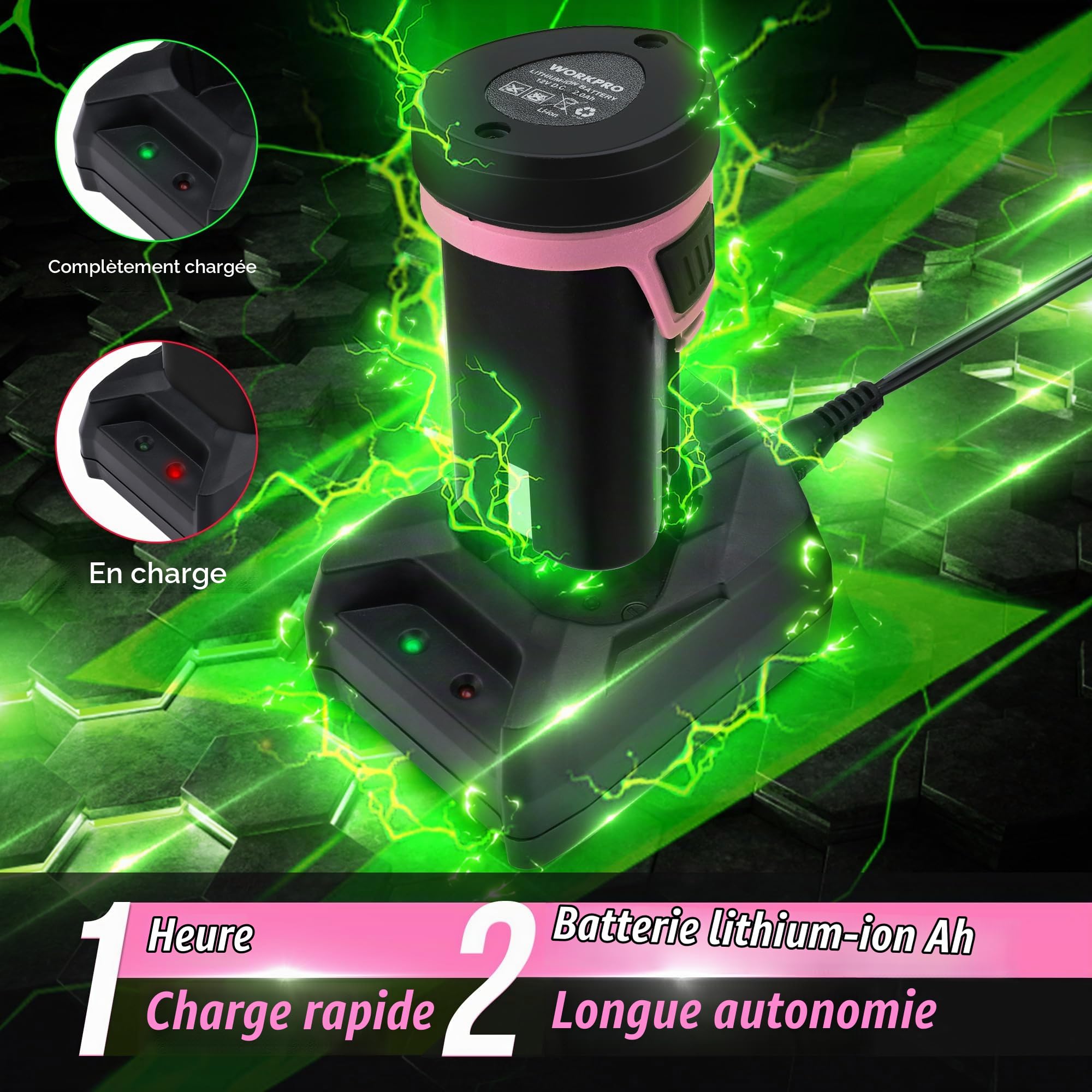WORKPRO Cisaille Sculpte-Haie Electrique, Taille-Herbes sans Fil 12V | Cisaille à Gazon Batterie 2000mAh avec 2 Lames, Taille Haie Léger pour Coupe, Elagage, Noir & Rose