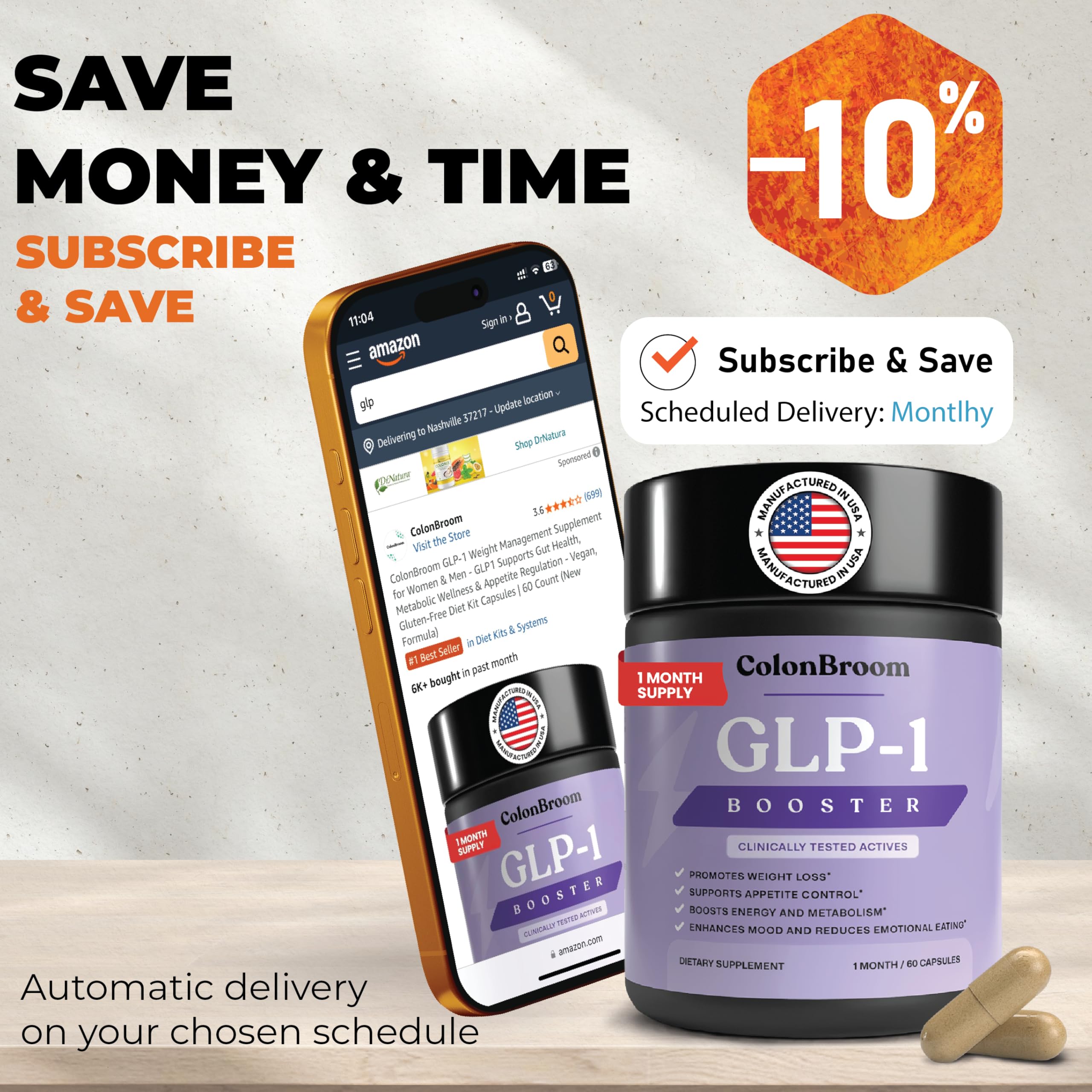 ColonBroom GLP-1 Weight Management Supplement for Women & Men - GLP1 Supports Gut Health, Metabolic Wellness & Appetite Regulation - Vegan, Gluten-Free Diet Capsules | 60 Count (New Formula)