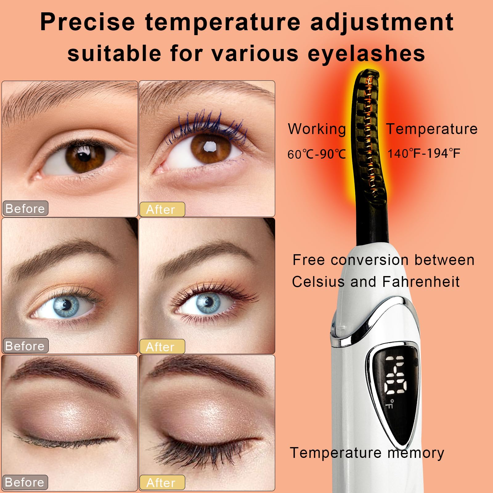 Recourbe Cils Chauffant Tehoi S600 - Boucle Cils Chauffé avec Contrôle de Température Précis, Arrêt Automatique Intelligent pour Maquillage Naturel et Boucles Longue Durée S600 (Pearlwhite+Silver)