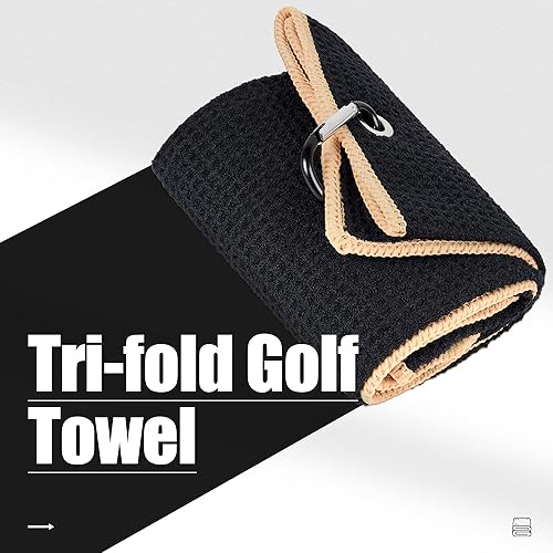 Miniatura 2 de Mile High Life Toalla de golf de tres pliegues Tela de microfibra de primera calidad Patrón de gofres con clip de mosquetón resistente Negro
