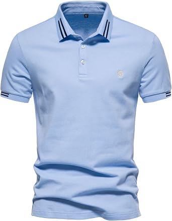 JMKEY Mens Short Sleeve Lapel Stripe Business T-Shirt Half Button Cotton Embroidery Shirt Basics Casual Business Shirt