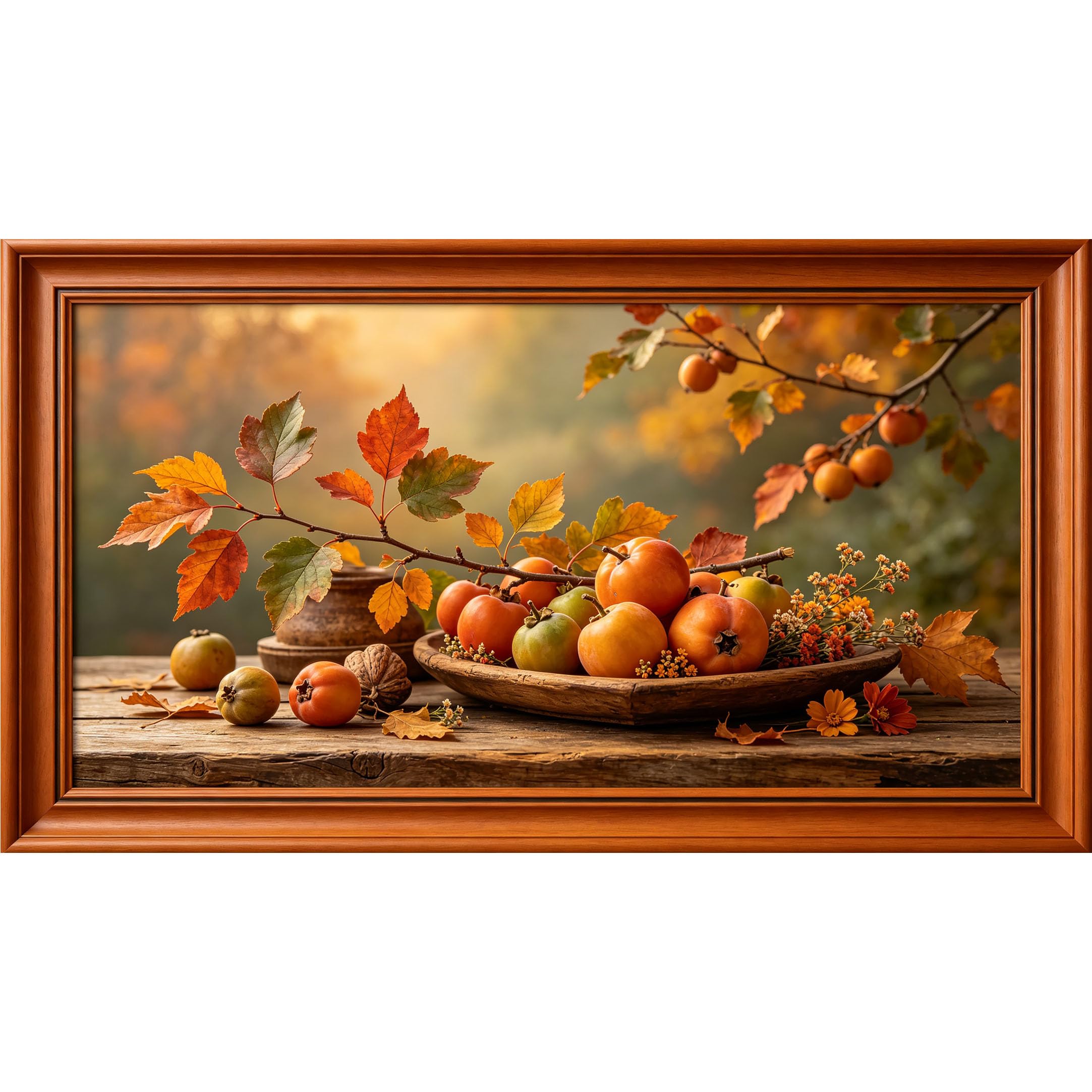 QZLITHOTIC 50x90cm3D Framed Wall Art， Autumn Harvest Botanical Still Life Self‑Adhesive Mural， Water‑Activated Peel & Stick Fabric Decor Wall Decal for Bedroom Living Room