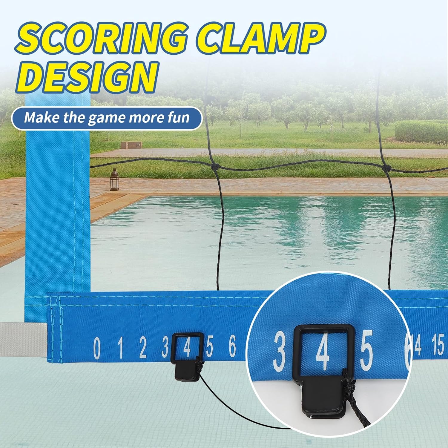 Red de Voleibol de Repuesto para Piscina con Abrazadera de puntuación, Longitud Ajustable de 15 pies a 26 pies, Universal para Juego de Red de Voleibol de Piscina de Mercado, Anti-UV, Impermeable y