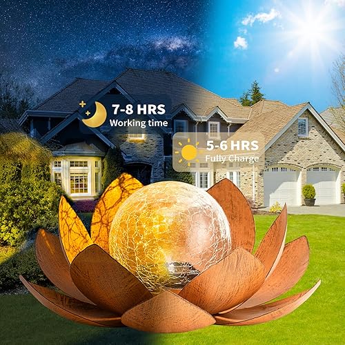 Miniatura 10 de AIINY - Luz solar para jardín al aire libre 2 unidades diseño de loto de ámbar con forma de globo de cristal impermeable color naranja Luces de