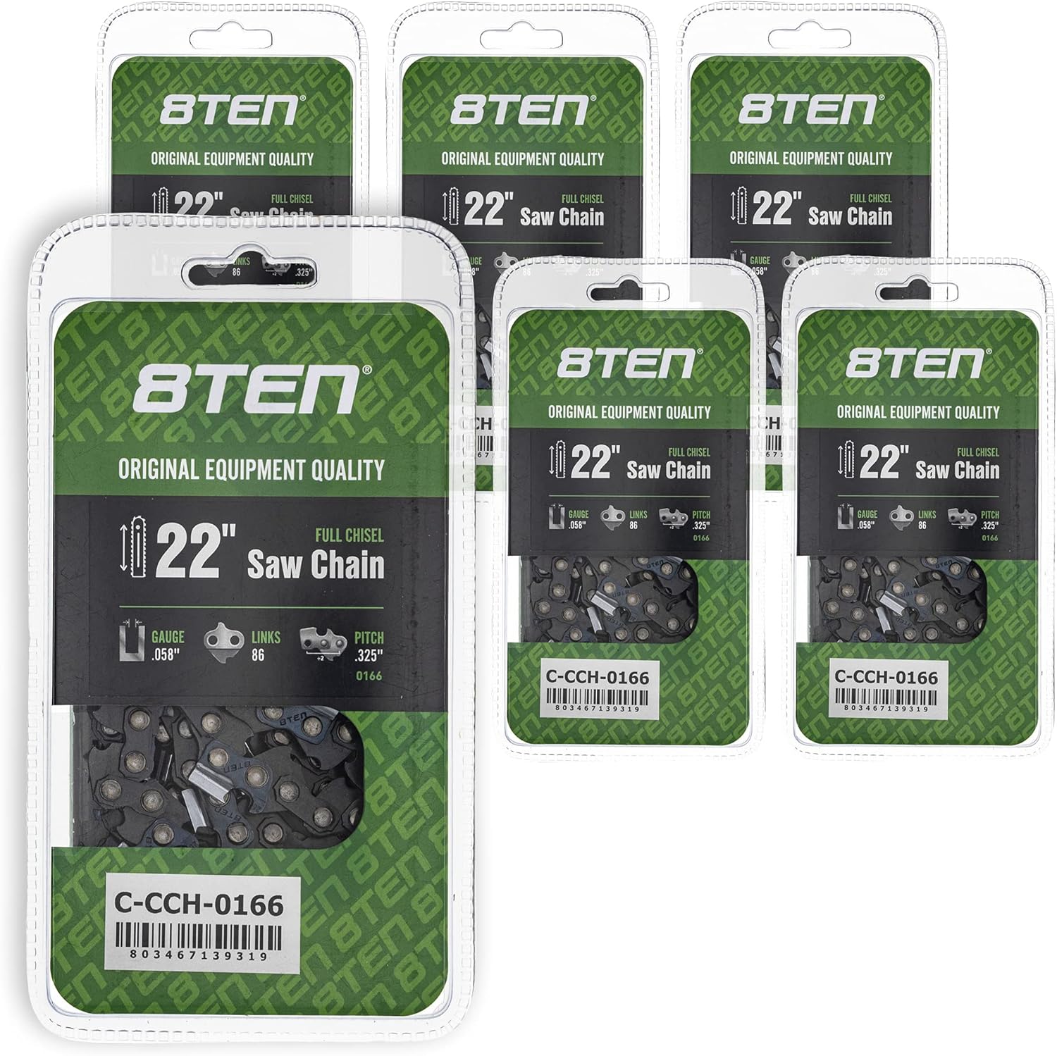 8TEN Full Chisel Chainsaw Chain 22 Inch .058 .325 86DL for Blue Max 20160 (2 Pack)