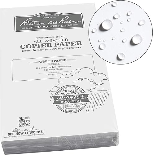 Rite In The Rain Papel para impresora láser resistente a la intemperie, tamaño de papel tabloide 11 x 17 pulgadas, 20# blanco, paquete de 500 hojas