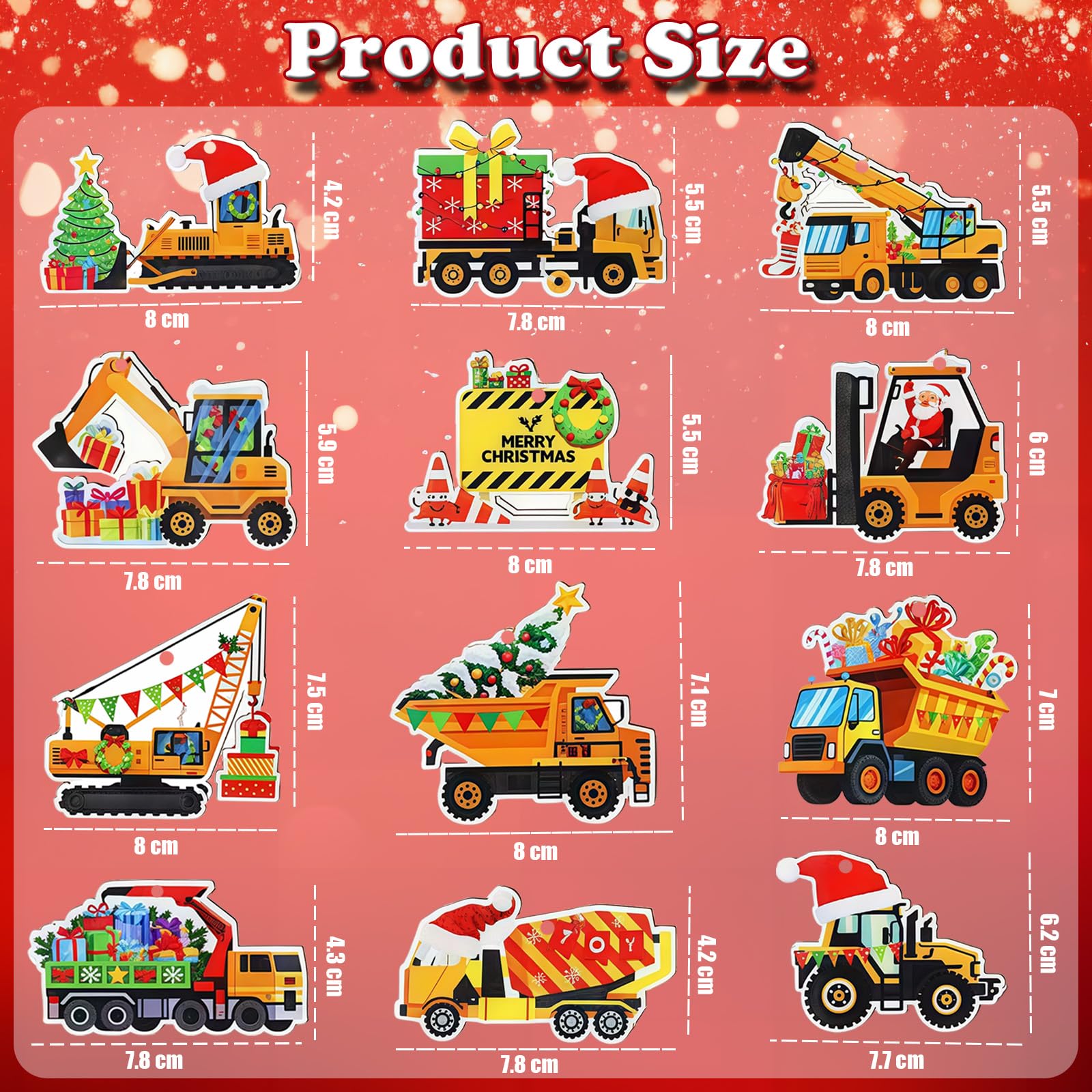 VARACL Baumaschinen Weihnachtsbaum-Deko - 24 Holz-Ornamente Mit Baggern & Kränen