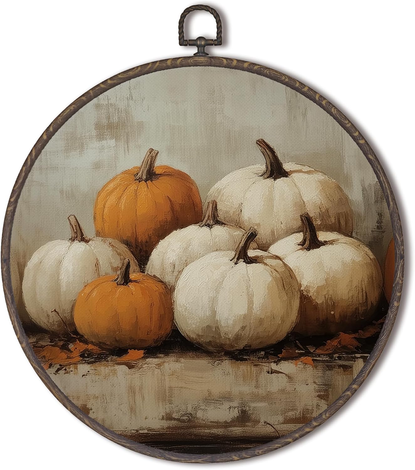 XNXLDYLH Rustic Fall Pumpkin Round Framed Wall Art Decor