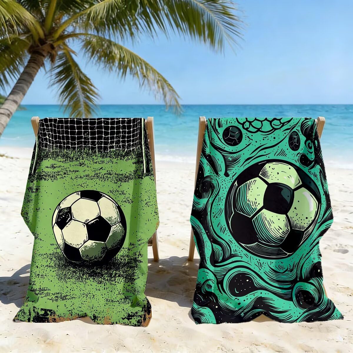 Ręcznik plażowy z mikrofibry, duży ręcznik plażowy 100 x 220 cm 2 sztuki, męski damski ręcznik gimnastyczny, odporny na piasek ręczniki plażowe, szybkoschnące ręczniki z mikrofibry do podróży (piłka