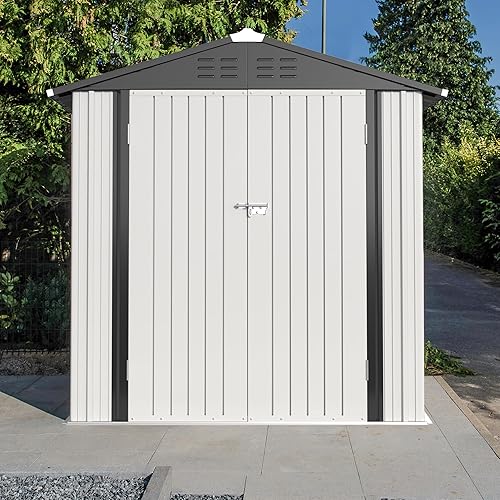 Miniatura 6 de JUMMICO Cobertizo de almacenamiento de metal para exteriores, cobertizo de metal de 6 x 4 pies con puerta con cerradura, cobertizo de herramientas