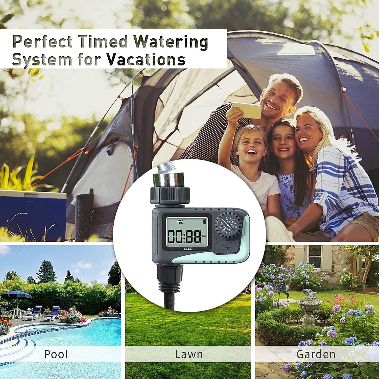 RAINPOINT Sprinkler Timer,Water Timer Programmable Garden Outdoor Hose Feature Timer with Rain Delay/Manual/Automatic Watering System,Waterproof Digital Irrigation Timer System for Lawns Pool,1 Outlet : Patio, Lawn & Garden
