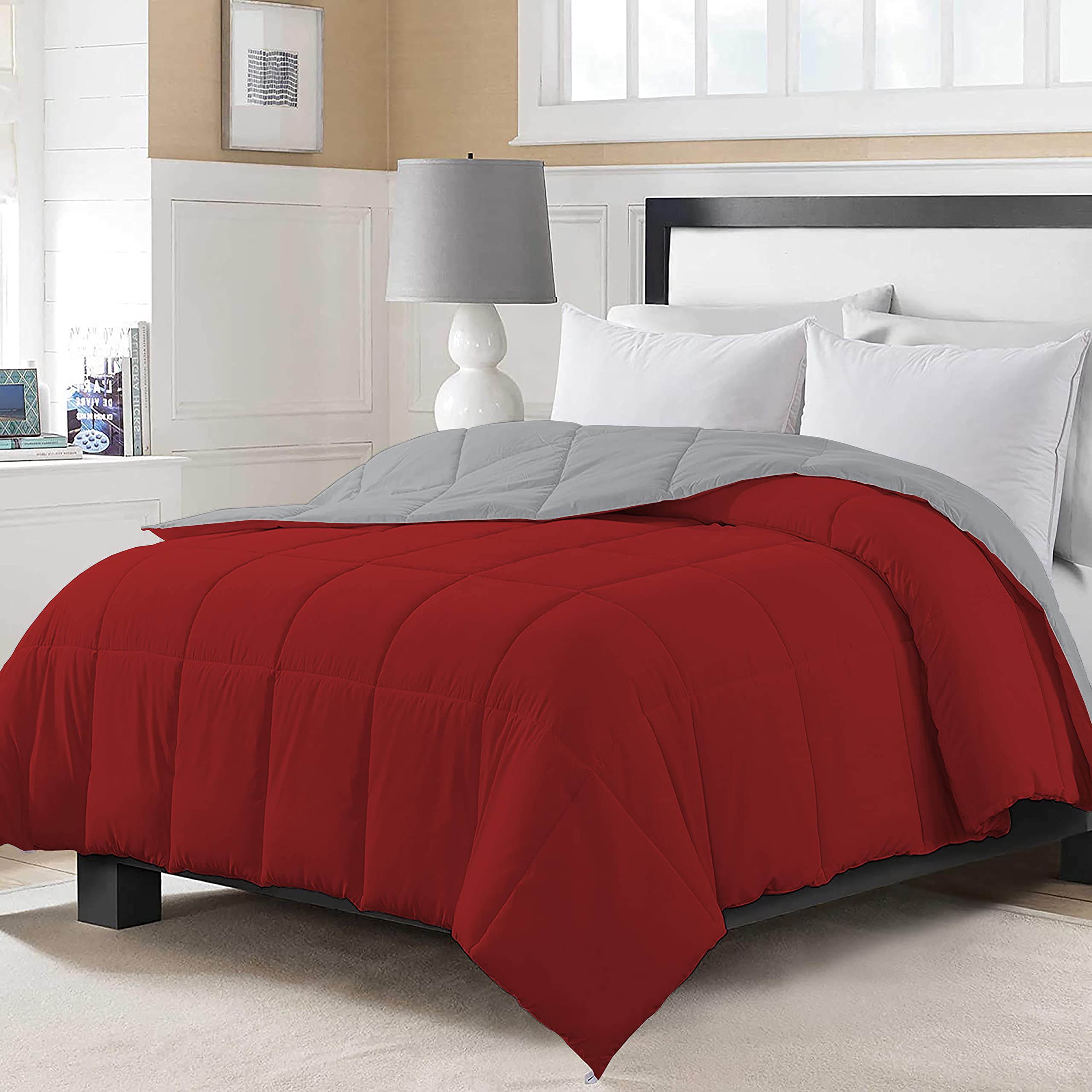 Day Care - AC Comforter Hotel Quality-Down Alternative Reversible 150 GSM Comforter (92" x 106" Inches/233cm x 269cm) - All Season |AC Comforter/Blanket/Quilt/Rajai King Size|Silver/Burgundy-image-40
