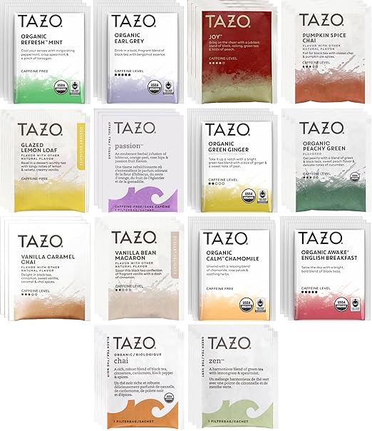 TAZO Tea Bags Sampler Assortment Variety Pack Gift Box (42 Count) 14 Different Flavors Gifts for Her Him Women Men Tea Lovers Couples Family Friends Coworker