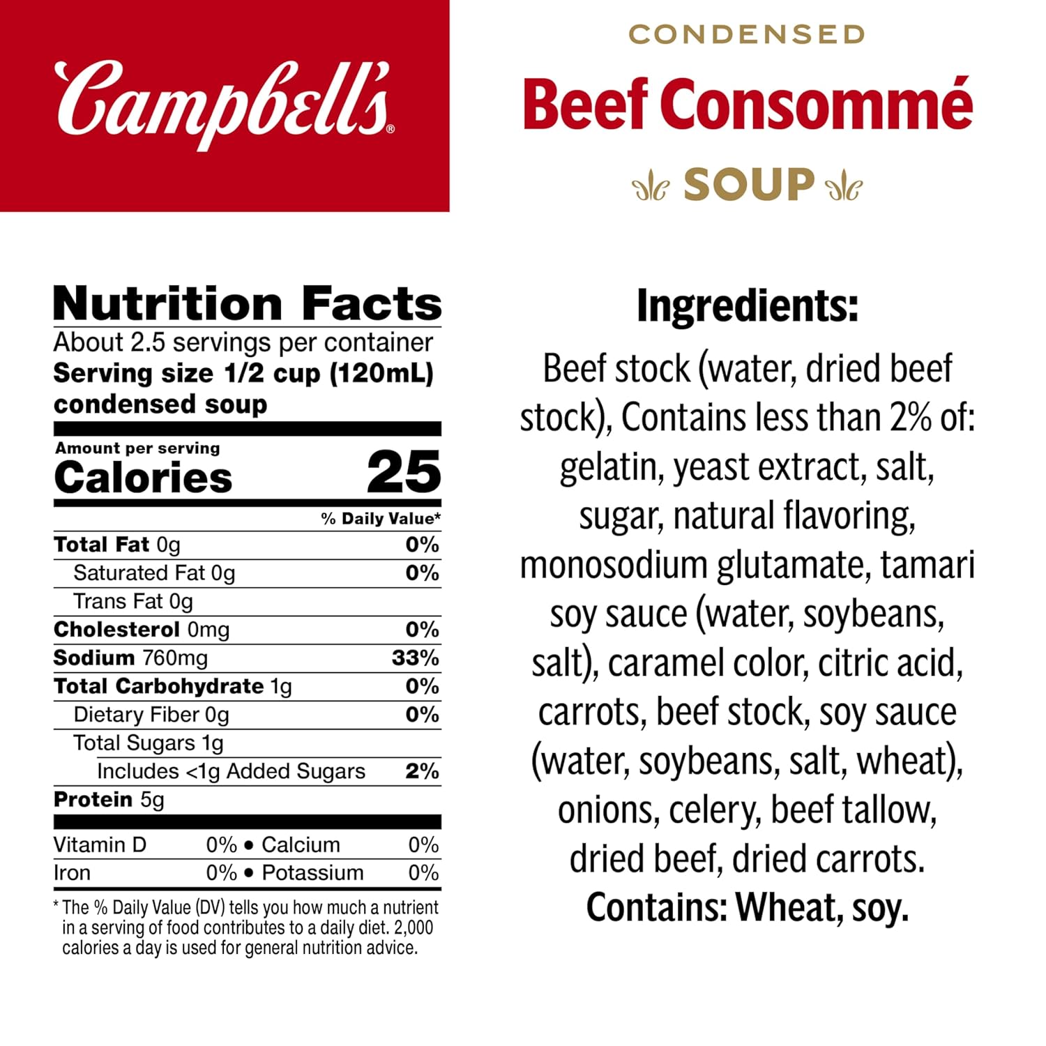Campbell's Condensed Beef Consomme Soup, 10.5 oz Can (12 Pack) Beef Consomme 10.5 Ounce (Pack of 12)