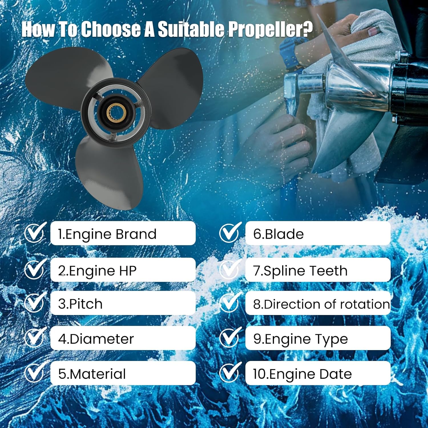 OEM Upgrade Aluminum Outboard Boat Propeller for Honda Engines 13 3/4×15,60HP 75HP 90HP 115HP 130HP,15 Spline Tooth,RH