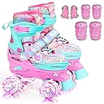 Sportneer Kids Roller Skates, 4 Adjustable Light up Roller Skates for Girls Boys Kids Toddlers Beginners, Kids Skates with Protective Gear Set Gift for Indoor & Outdoor Use