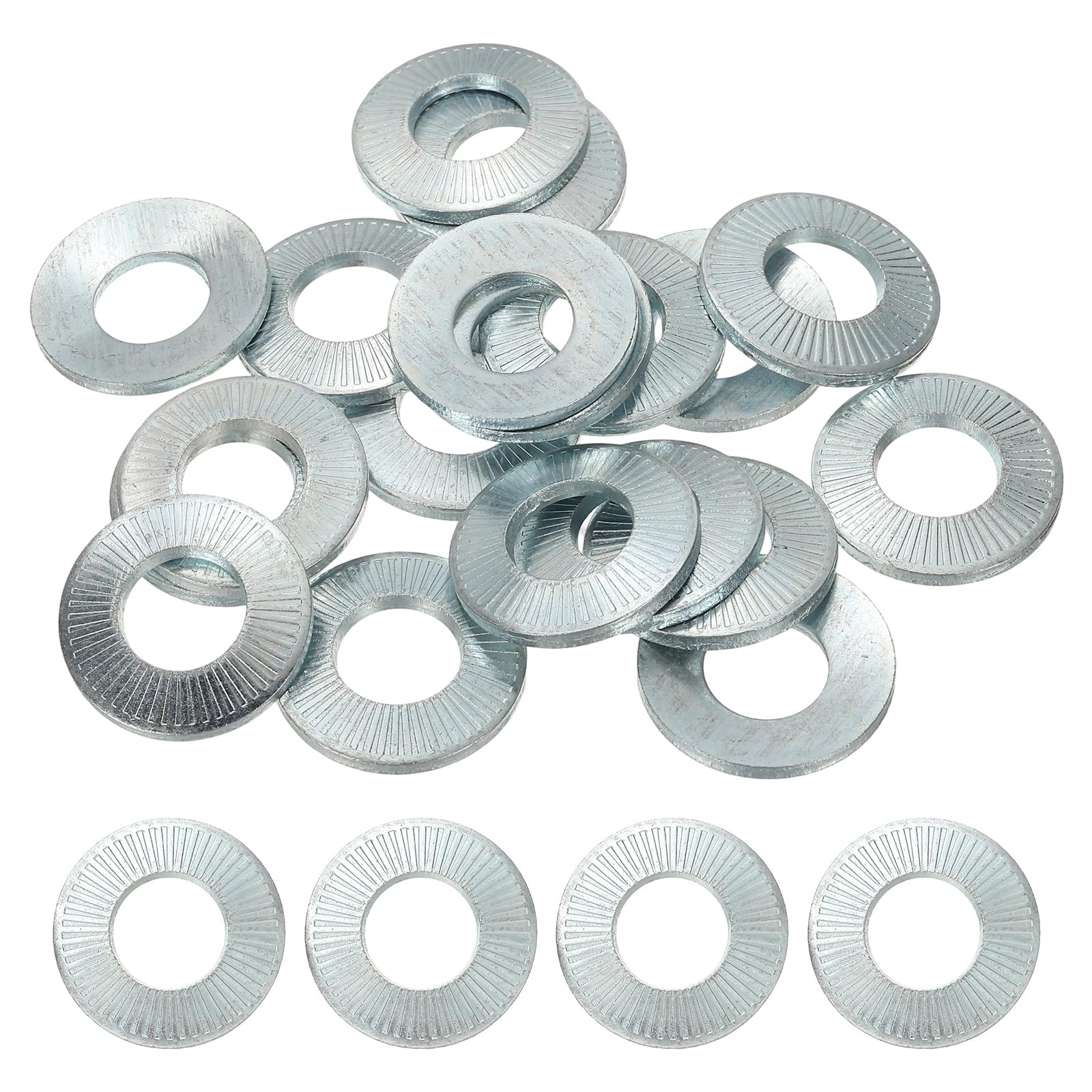 PATIKIL M14x28x1.8mm Flat Washers 20Pcs 65Mn Steel Belleville Spring Disc Washer Conical Knurled Metric Gasket for Automotive Industrial Construction (White Zinc Plating)
