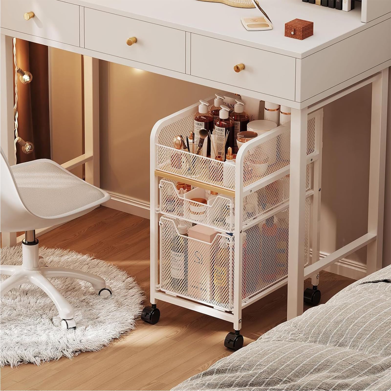 Cart, Cosmetic Wagon, With Casters, Cosmetics, Makeup Storage, Multi-functional, Slim, Drawer, Easy Assembly, Large Capacity, Skin Care, Makeup Box, Bedroom, Washroom, 11.8 x 15.4 x 23.0 inches (30 x 39 x 58.5 cm) / 3 Tiers