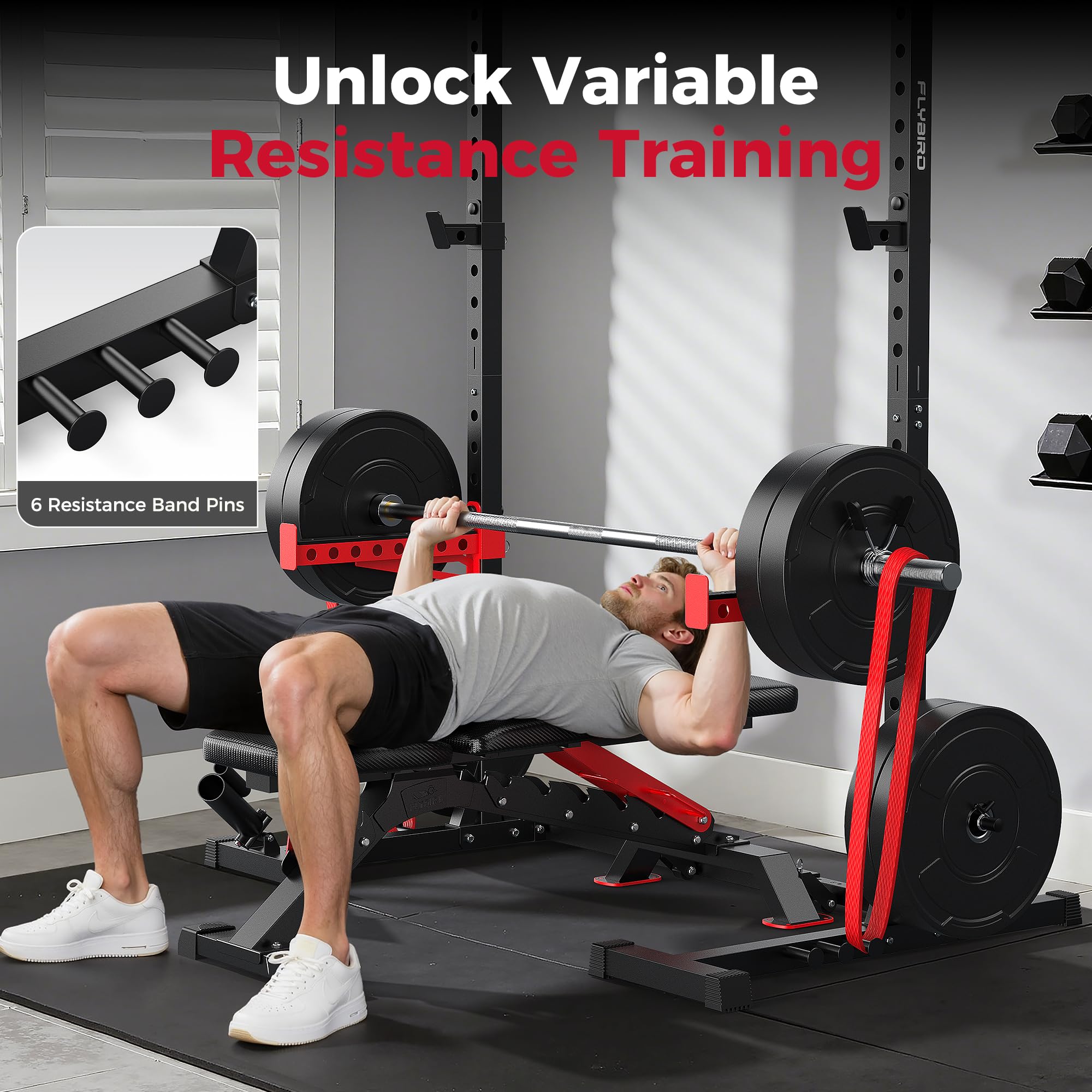 SR1 Squat Rack, Adjustable Power Rack for 6FT/7FT Barbells | Squat Rack for Home Gyms with Pull-Up Bar, 22 Adjustment Positions, J-Hooks and Safety Spotter Arms w/ 110/180LBS Home Package