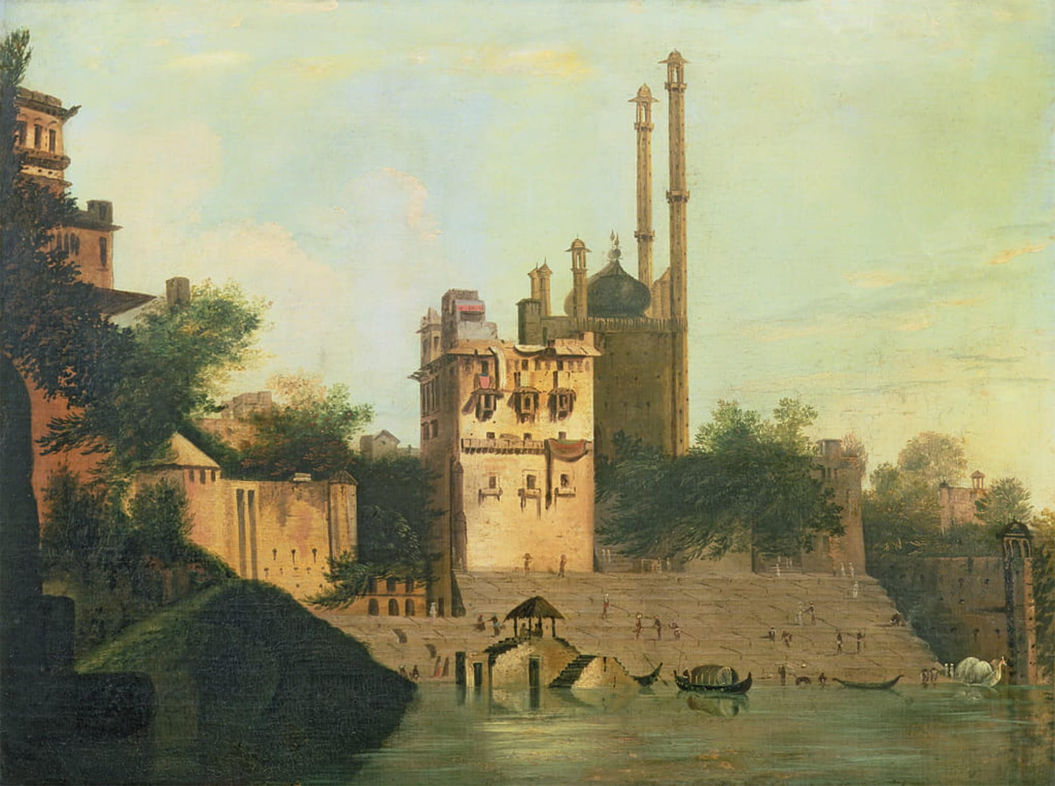 POSTERIIk Vintage Classic Picture Landscape Artwork Foster Aurangzeb on the River Ganges of Raja Abal Benares by William Hodges Portrait Canvas Painting for Office Home Decor 60x90cm