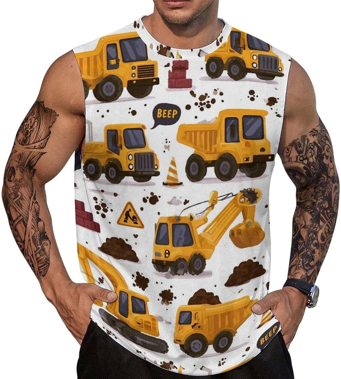 Construction Vehicles Dirt Men Summer Sleeveless Crew Neck Top 5XL