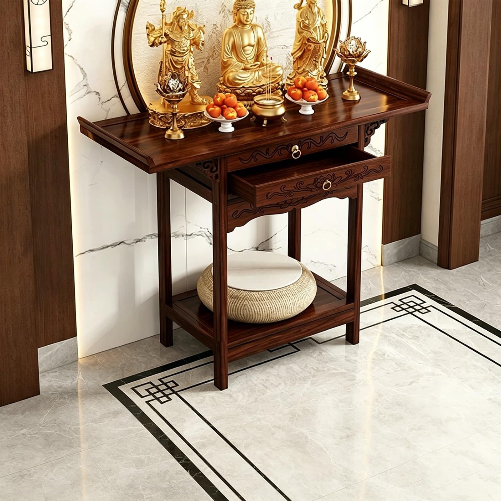 Mesa Altar de Madera Maciza para Meditación y Culto Budista en Casa