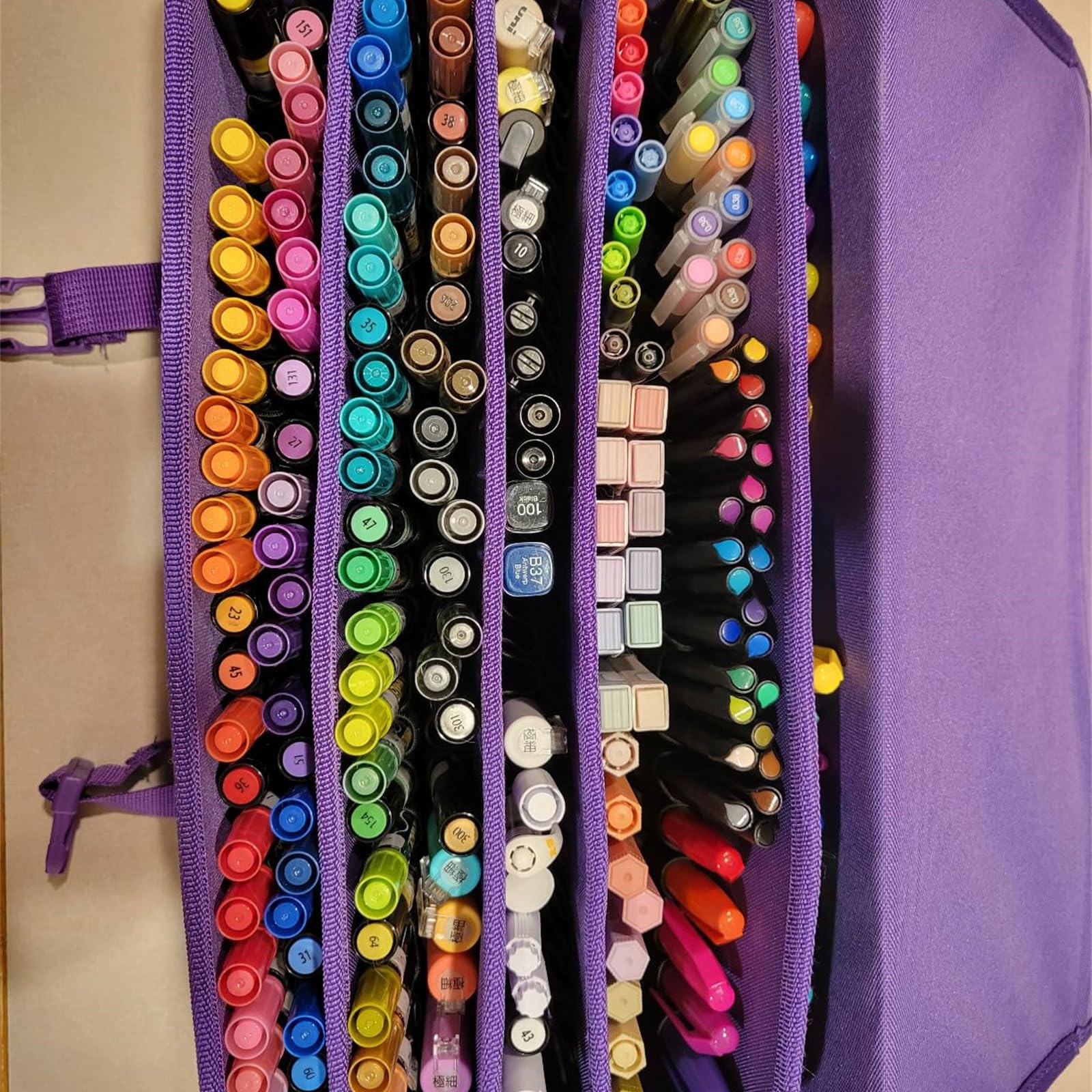 Marker Organizer Etui für 120 Marker, Aufbewahrungstasche, Kunststift Tragetasche mit Schulter und Tragegurt, Stiftetui
