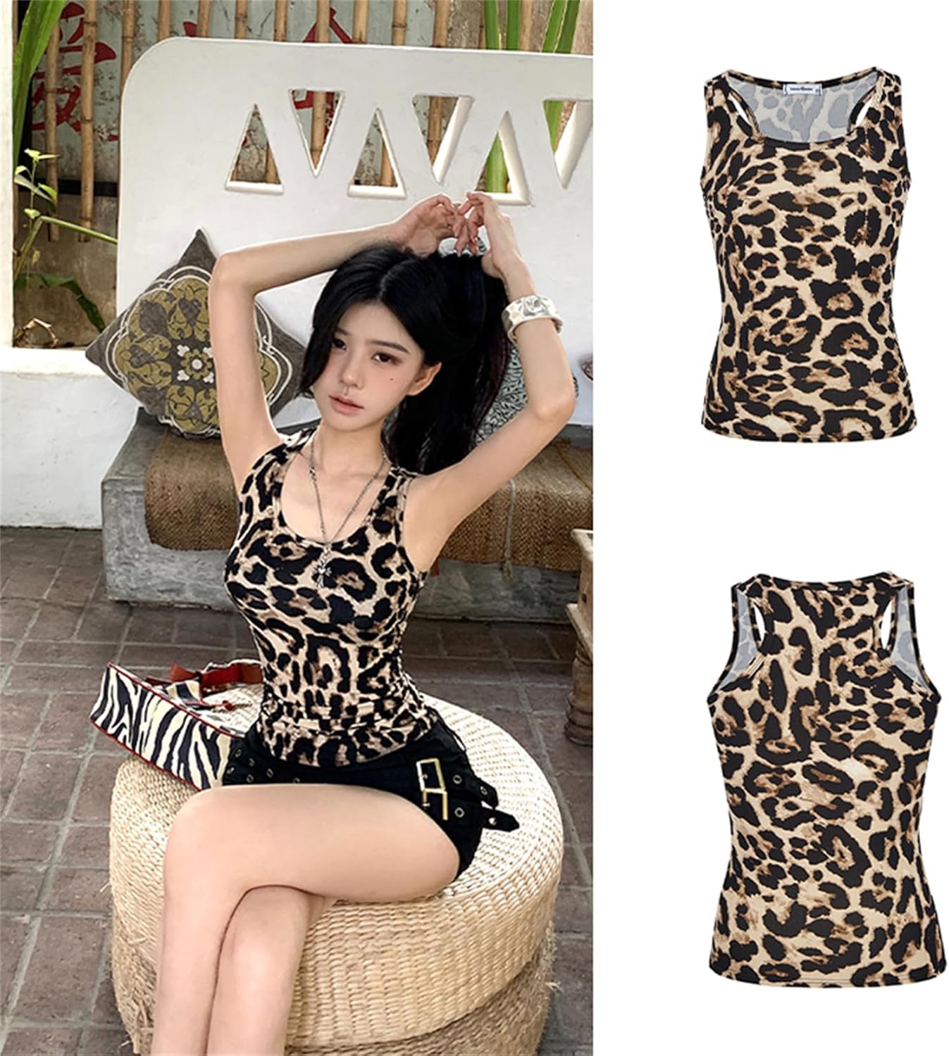 D&G レオパード ヒョウ柄 タンクトップ キャミソール y2k y2k 韓国 レオパード ヒョウ柄 タンクトップ ヒョウ柄 タンクトップ