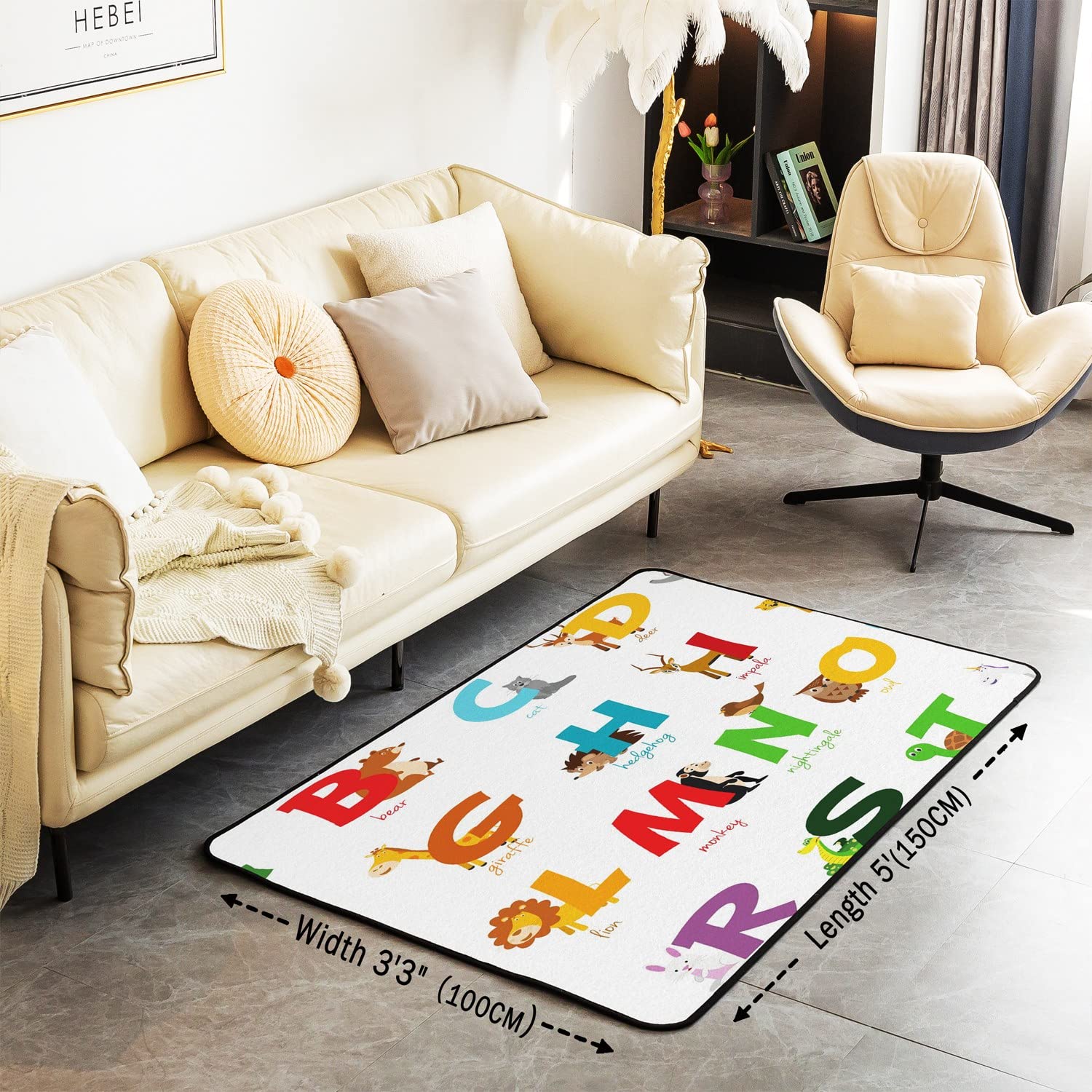 Giraffen-Koala-Zoo-Tierteppich, ABC, Lernteppich für Kinder, super gemütlich, Alphabet-Teppich für Wohnzimmer, Schlafzimmer, Kleinkind, Bodenmatte, Heimdekoration, 150 x 200 cm