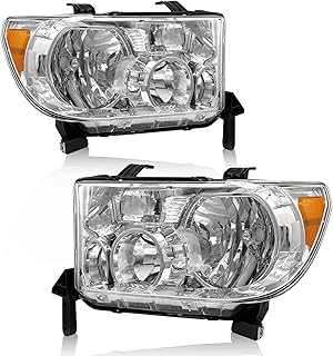 Compatible with 2007 2008 2009 2010 2011 2012 2013 Toyota Tundra /2008-2017 Toyota Sequoia Headlights Chrome Housing Amber Reflector Driver and Passenger Side