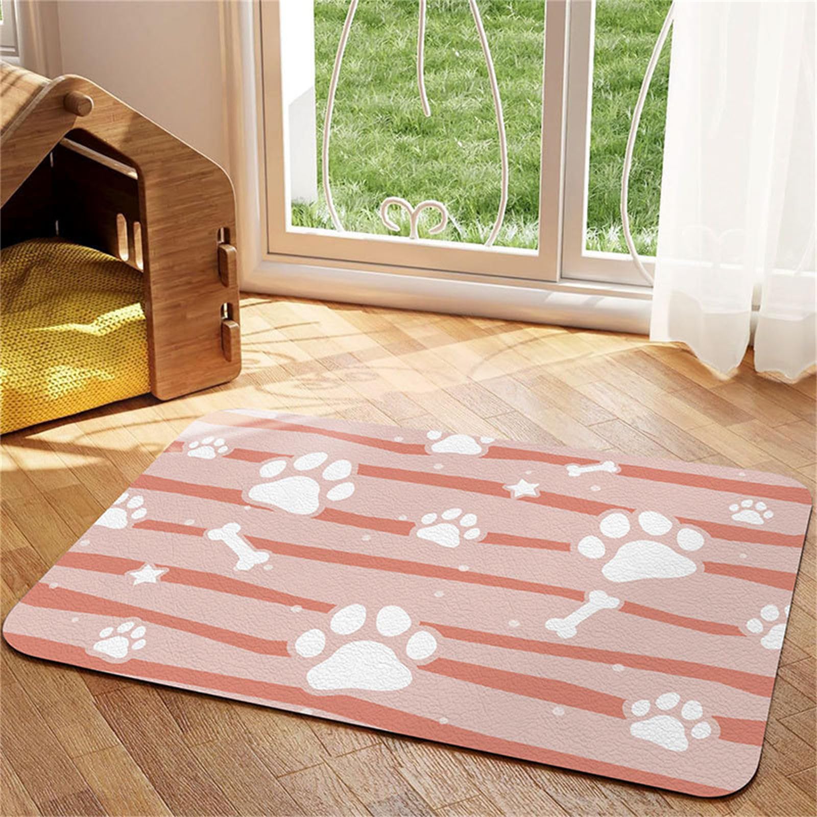Hearda Absorbent Pet Food Mat, Pet Mats for Food Bowls Pet Feeding Mat Dog Bowl Mats Non Slip Quick Dry Water Dispenser Mat Dog Food Placemat Diatomite Cat Dog Feeding Mat (50x80cm,Pink Stripe J)