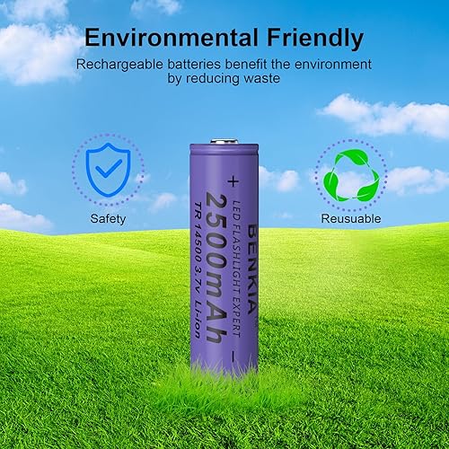 Miniatura 5 de Batería recargable 14500 de 3.7 voltios 2500 mAh, paquete de 4 baterías de gran capacidad para linterna LED, faros, cámaras, timbres de puerta, etc