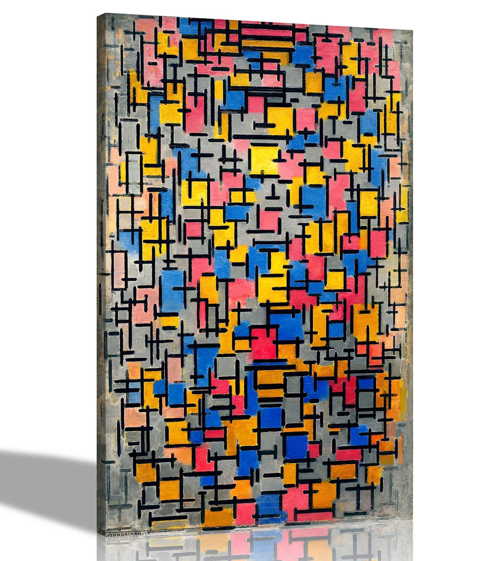 Artley Prints Composition I By Piet Mondrian Canvas Art Pictures Framed Hanging Stretched Wallart Bedroom Living Room Modern Artwork 40 X 60Cm (16 X 24 Inches)