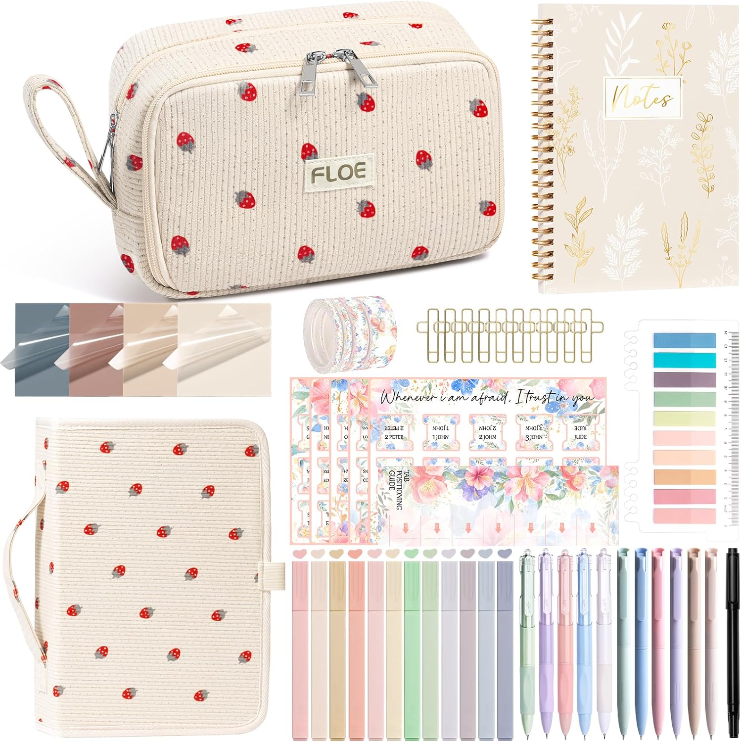 Bible Study Supplies Journaling Kit for Women with Bible Cover Case, Mothers Day Christian Gifts for Women Mom, Bible Study Tools Accessories Set w/Highlighter Pen, Pencil Case Notebook Annotation Kit