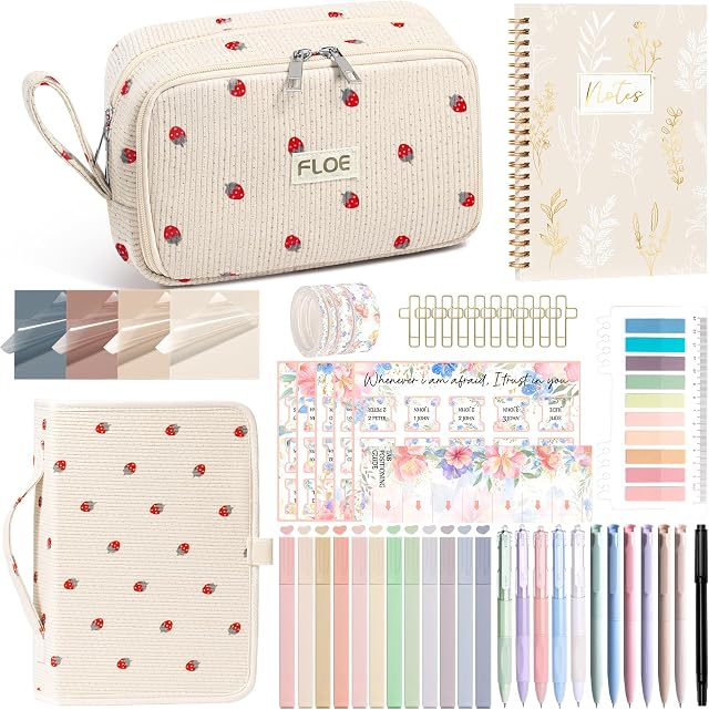 Bible Study Supplies Journaling Annotation Kit w/Bible Cover Case for Women | Bible Christmas Christian Gifts for Women Mom, Bible Study Tools Accessories Set w/Highlighter Pen Tabs, Pencil Case Notebook