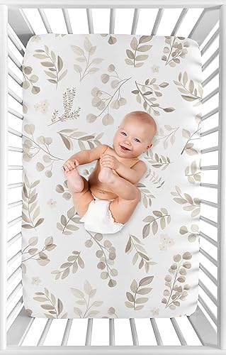 Miniatura 3 de Sweet Jojo Designs Mini sábana bajera para cuna con diseño de hojas botánicas bohemias, para guardería, portátil, para cuna, género, neutro, marfil,