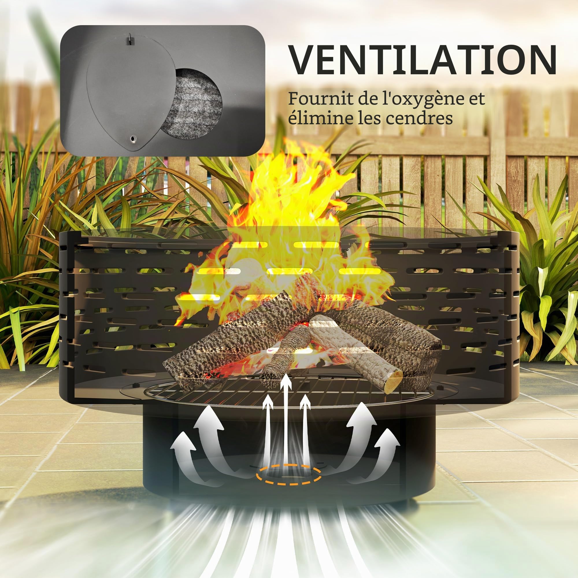 Outsunny 3-en-1 Foyer 23.8" x 15.4" Bol de feu extérieur Gris Charbon