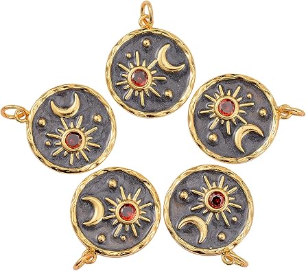 Celestial Moon Sun Enamel Charms for Jewelry Making, 5Pcs