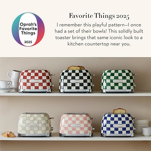 Miniatura 2 de Mackenzie-Childs Tostadora de 2 rebanadas, Tostadora decorativa para cocina, Verde y blanco con cuadros de esmeralda Esmeralda Check,Mocha