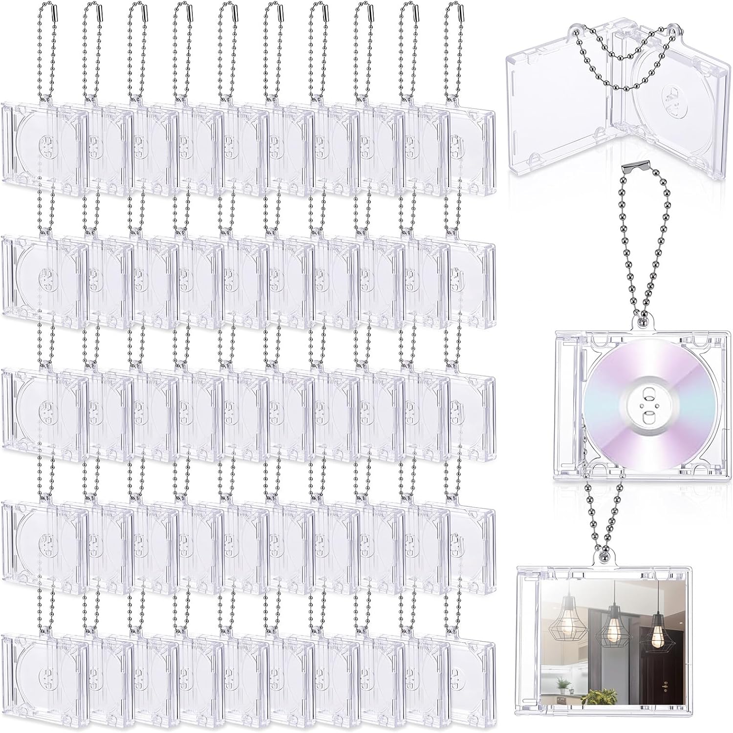 50 Pcs Mini CD Keychain Blank Cd Cases Keychain with Bead Chains
