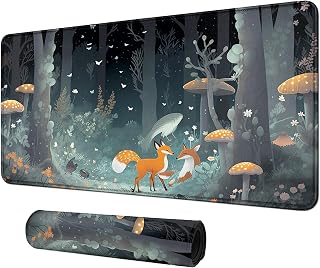 Trading Card Game Playmat,Foxes Mushrooms | 23.6 x 13.8 Inch Table Mat with Smooth Cloth Surface, Stitched Edges and Non-Slip Rubber Base for TCG, CCG and RPG Games