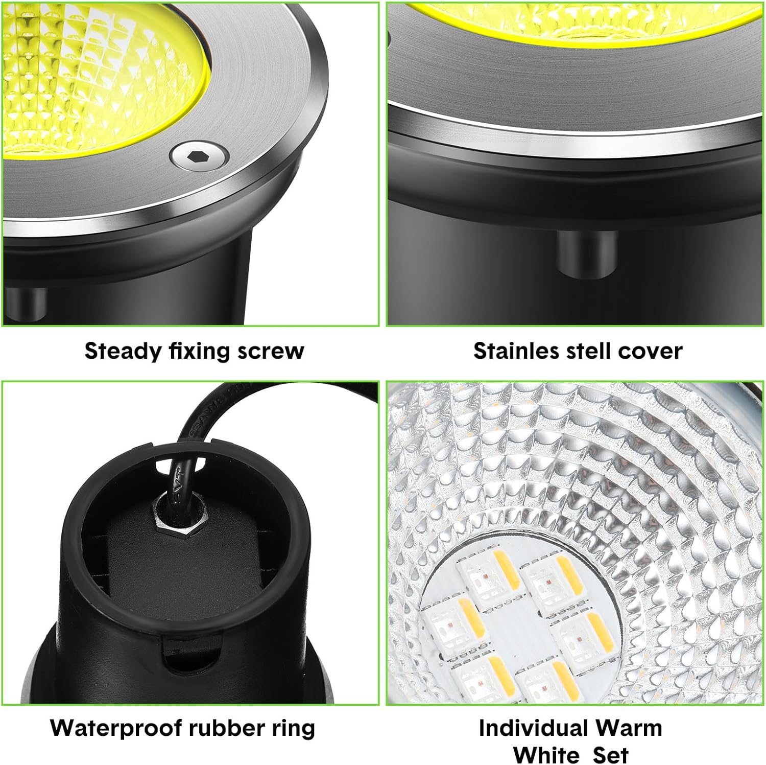 Yahenda 16 Pcs 3W LED Well Lights Low Voltage Outdoor Landscape In Ground Waterproof Outdoor 12V-24V Landscape Lighting Warm White for Floor Pathway Garden Driveway Patio Decors, 32 Connectors