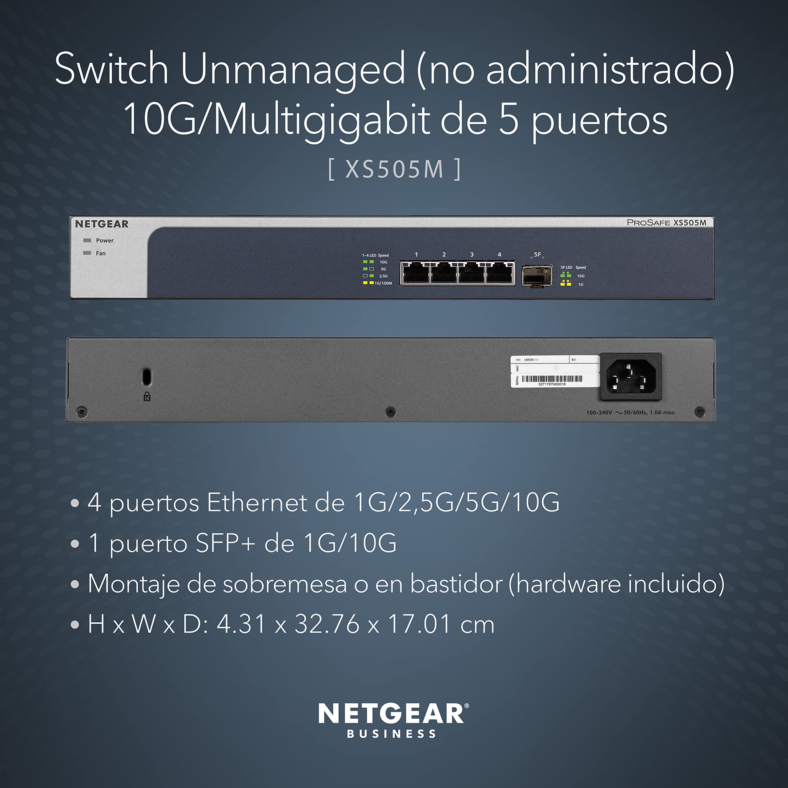 NETGEAR Switch de 5 puertos y 10 GB XS505M - Ethernet Multigigabit