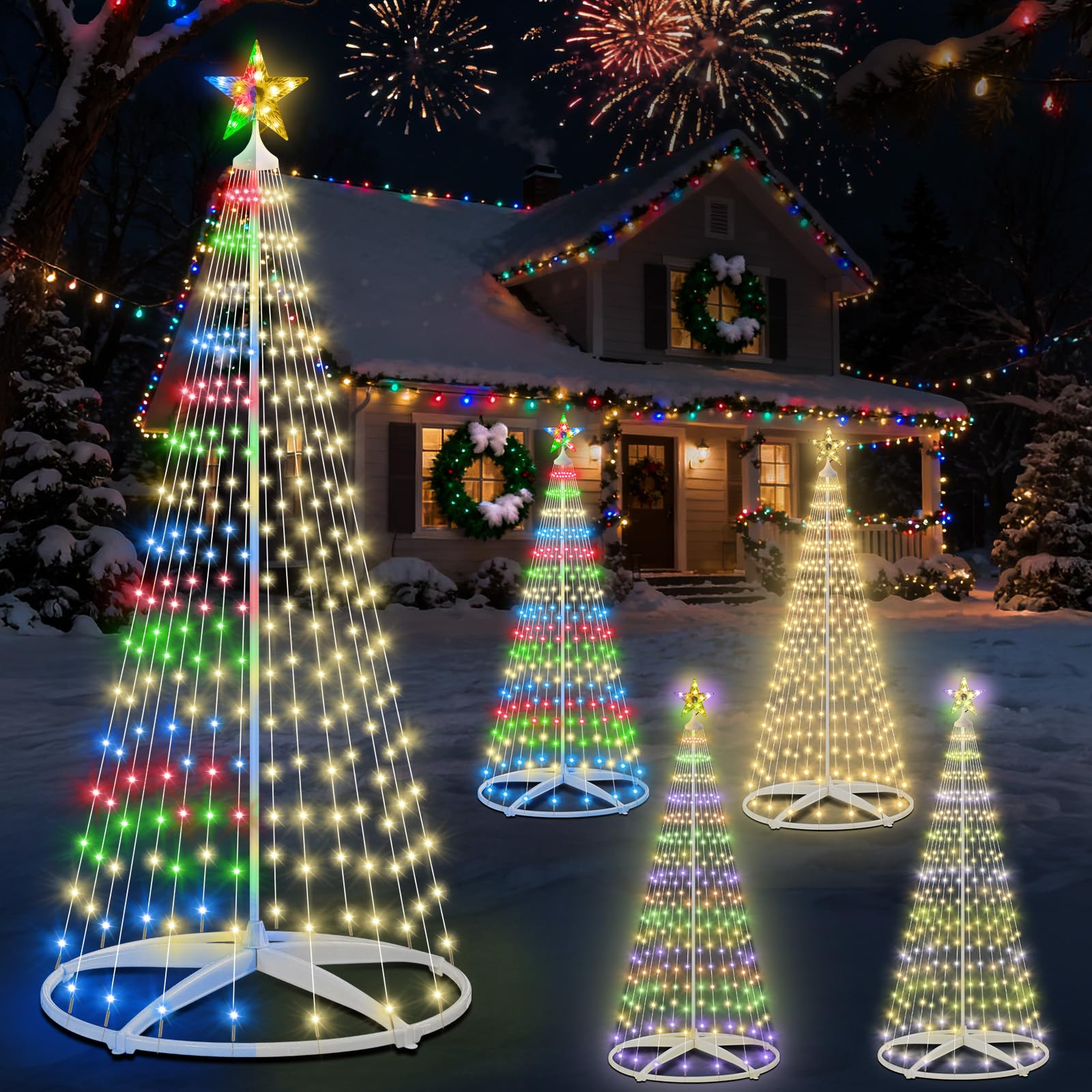 Luces navideñas impermeables con potente mando a distancia, sensor crepuscular automático, perfecto para vallas de jardín arbustos