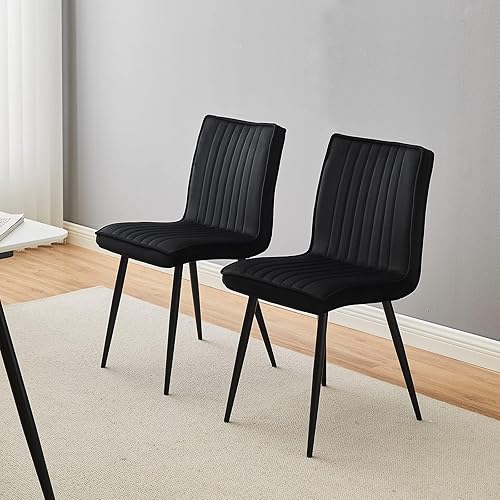 Miniatura 7 de TUKAILAi Juego de 2 sillas de comedor de terciopelo, sillas de cocina tapizadas con respaldo y patas de metal fuertes, silla de ocio para sala de