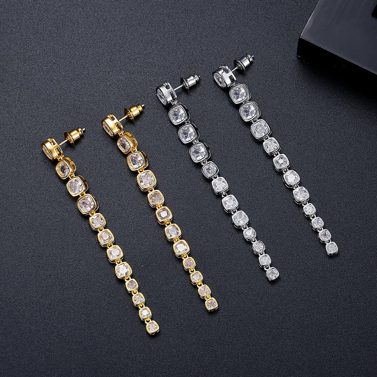 14K Gold Long Moissanite Tassel Earrings, Simple Geometric Design, Chic Style